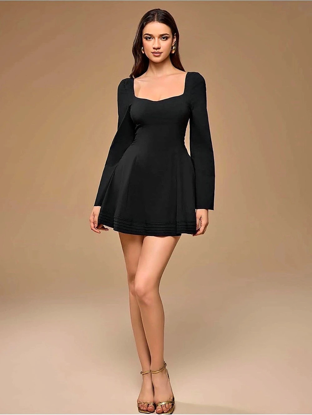URYIAO Black Square Neck Mini Dress Size Small NWT